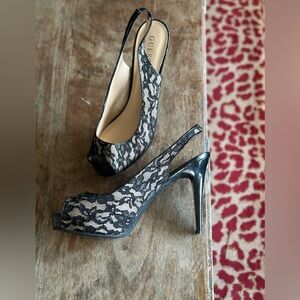 Guess lace peep toe stiletto 
Size 12